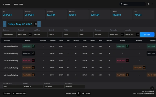 Real-time product tracking process - ui screen erps dashboard