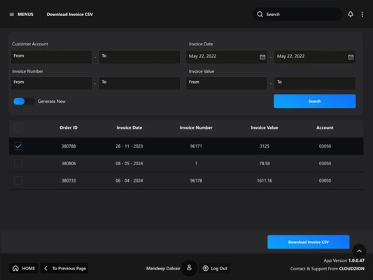 Export invoices to CSV for your accounting system ui in our erps system